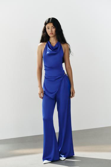 PANTALON SATINÉ À LACETS - Bleu électrique de Zara
