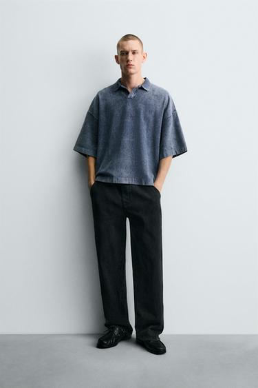 Zara WASHED TEXTURED POLO - Blue - Image 0