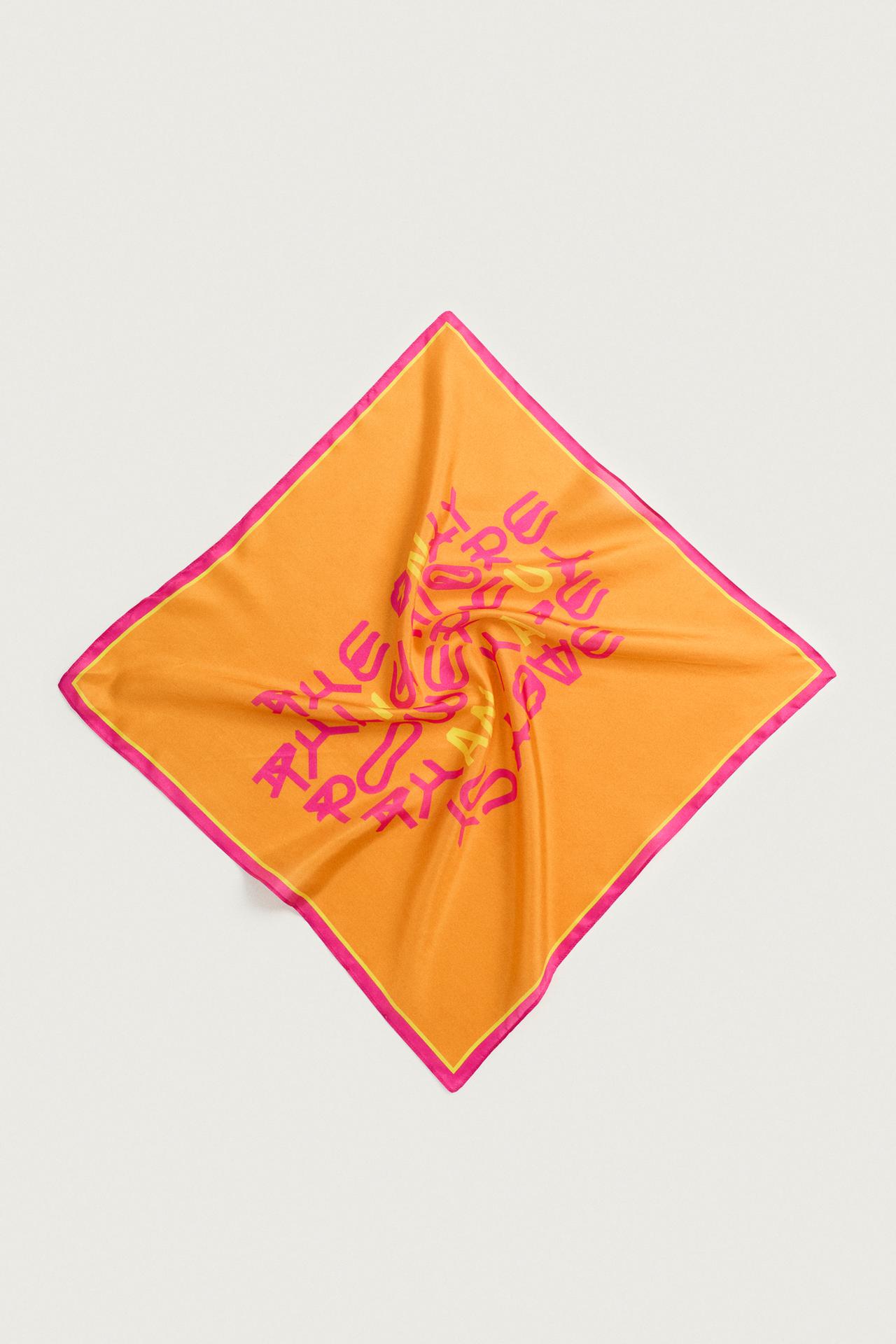 LOVE PRINT 100% SILK BANDANA — Orange