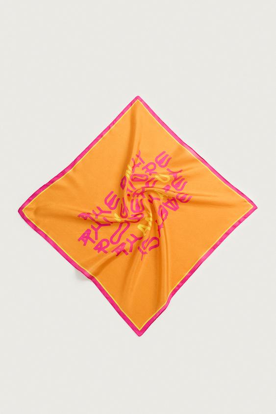 LOVE PRINT 100% SILK BANDANA - Orange by Zara - Image 0