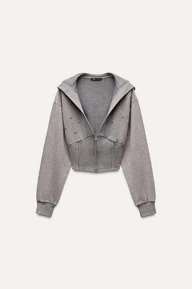 JEWELLED WASHED-EFFECT SWEATSHIRT - Anthracite grey by Zara
