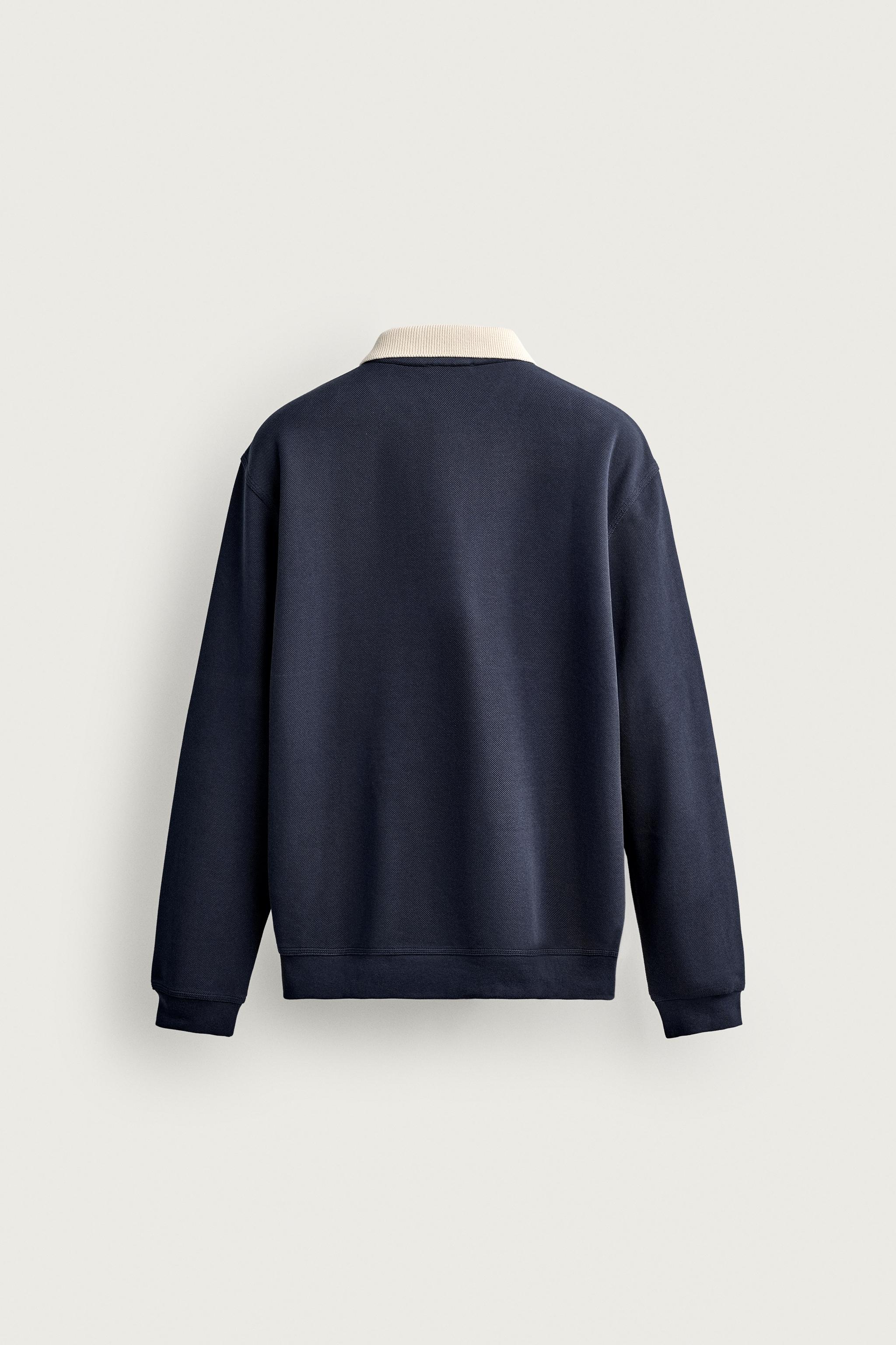RELAXED FIT STRIPED PIQUÉ POLO SHIRT — Navy blue