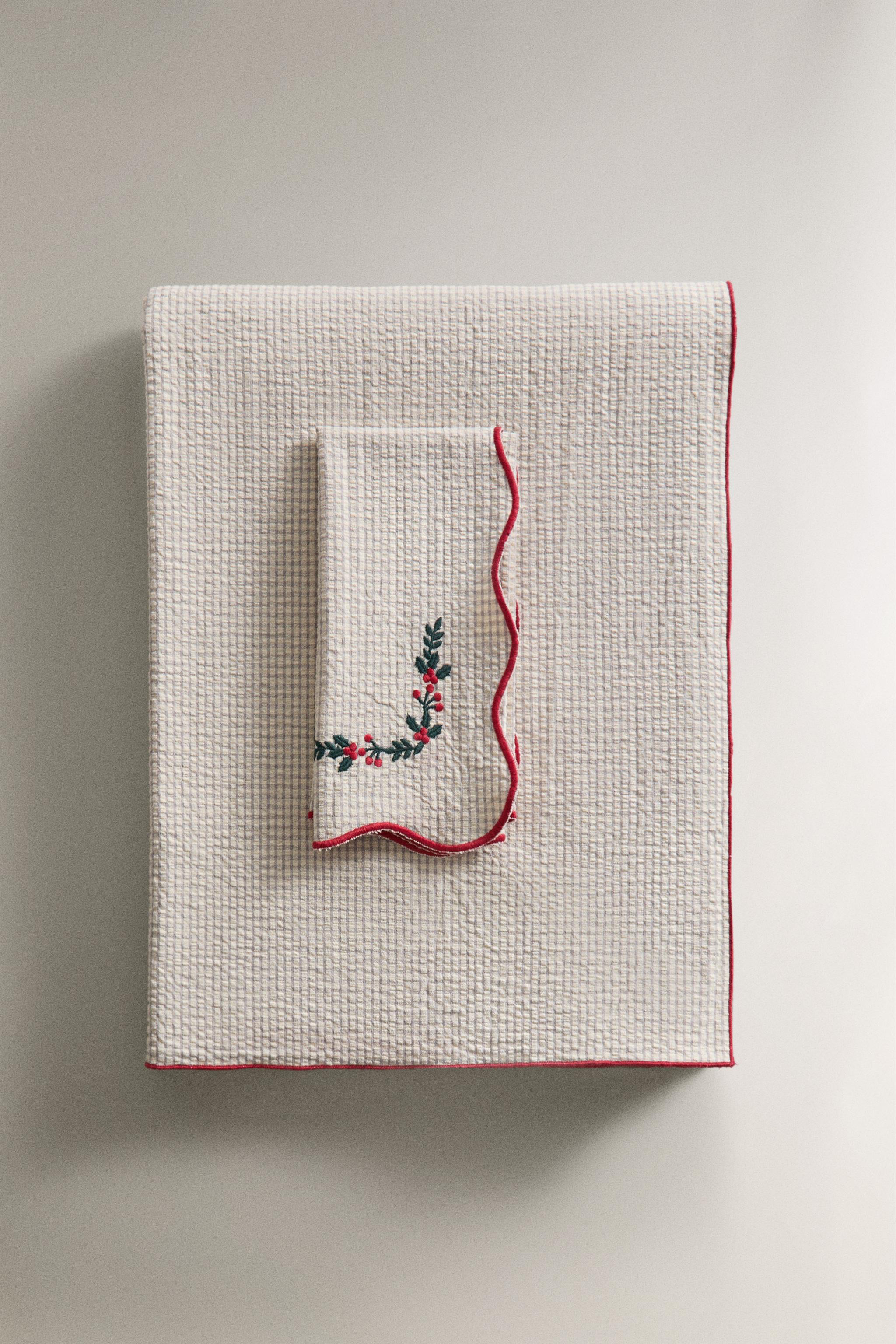 COTTON CHRISTMAS WAVY EMBROIDERY TABLECLOTH