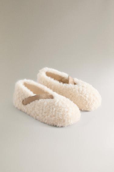 CHILDREN'S FAUX SHEARLING BALLERINAS - Ecru White by Zara - Image 1