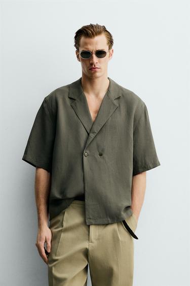 VISCOSE/LINEN KIMONO SHIRT - Taupe grey by Zara