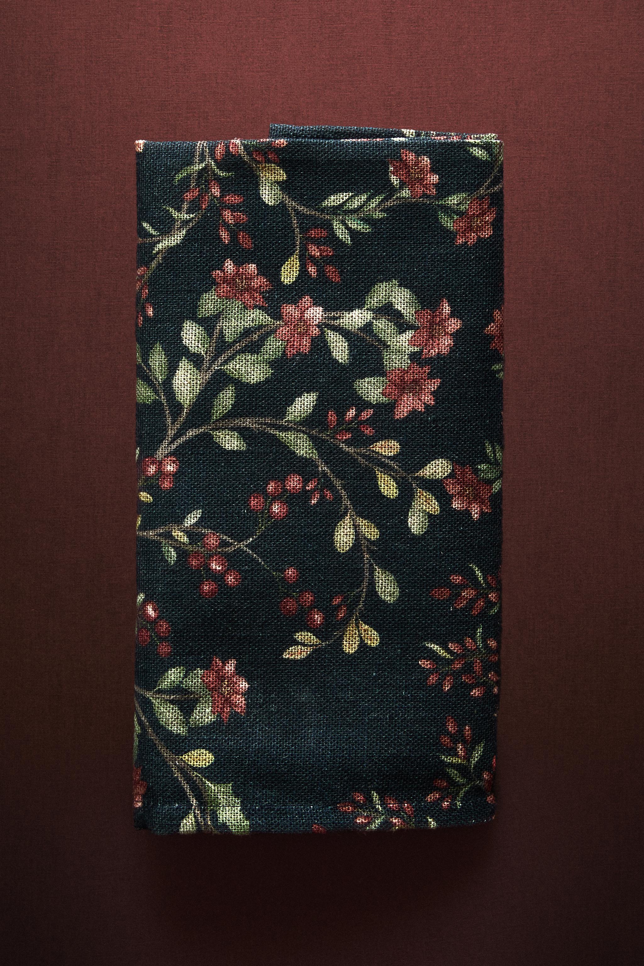 LOT DE SERVIETTES DE TABLE COTON LIN FLEURI NOËL (LOT DE 2)