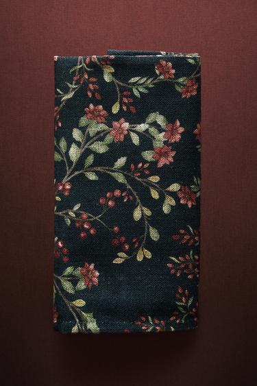 PACK OF COTTON AND LINEN FLORAL CHRISTMAS NAPKINS (PACK OF 2) - Navy blue by Zara - Image 5