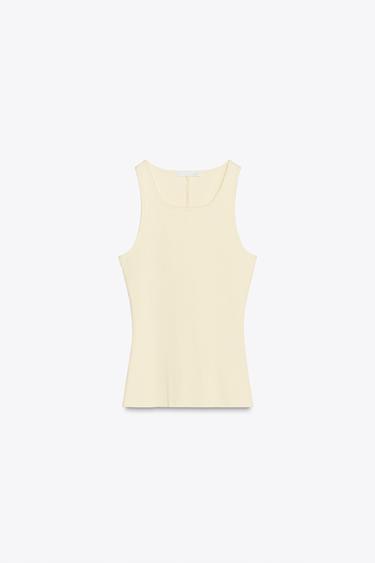 Zara STRAPPY RIB TOP - Cream