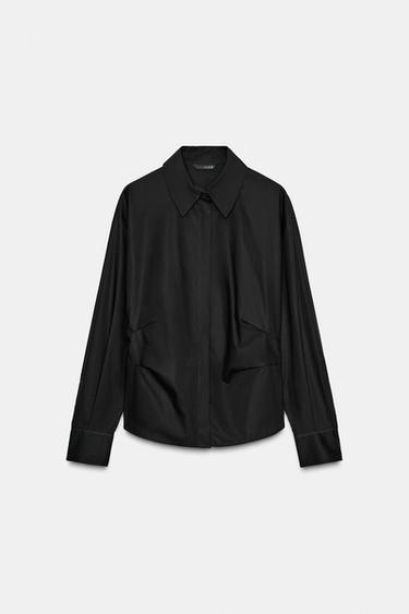 POPLIN SHIRT WITH WAIST PLEATS - Black by Zara
