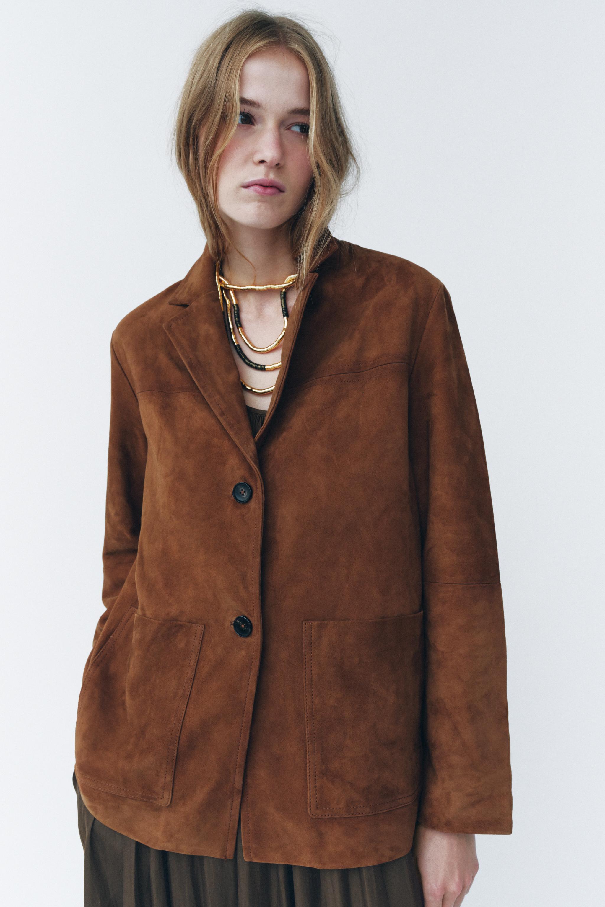 オーバーサイズ レザージャケット - ダークブラウン | ZARA