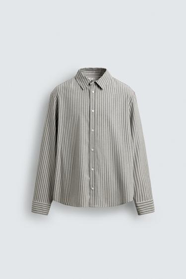 РУБАШКА RELAXED FIT В ПОЛОСКУ — СЕРЫЙ от Zara