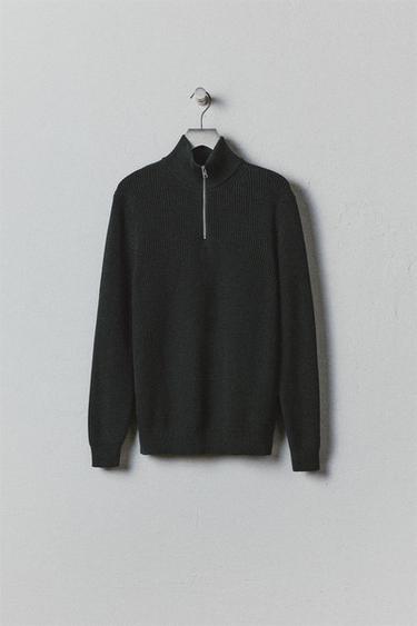 JERSEY PUNTO PERLADO CUELLO CREMALLERA - Verde pato de Zara