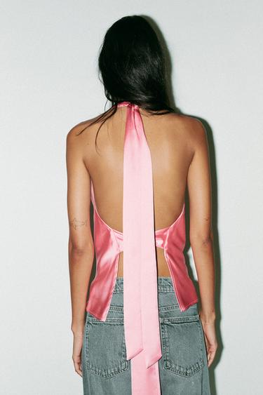 HAUT SATINÉ À ENCOLURE AMÉRICAINE - Rose chewing-gum de Zara - Image 2