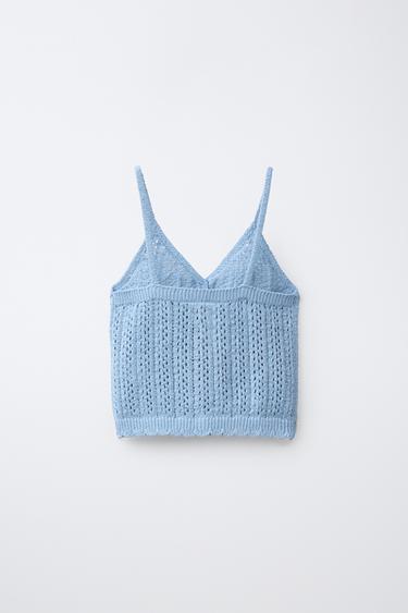 POINTELLE KNIT TOP - Sky blue by Zara - Image 1