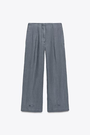 ZW COLLECTION LINEN PLEATED TROUSERS - Mid-grey by Zara - Image 6