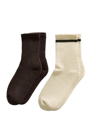SET OF COTTON SOCKS (SET OF 2) - Ecru / Brown by Zara