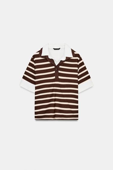 TOP POLO RAYURES BIMATIÈRE - Écru / Marron de Zara - Image 6
