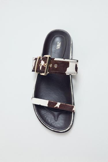 ANIMAL PRINT LEATHER SANDALS - Multicoloured by Zara