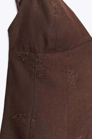 SHORT EMBROIDERED DRESS - Brown by Zara - Image 6