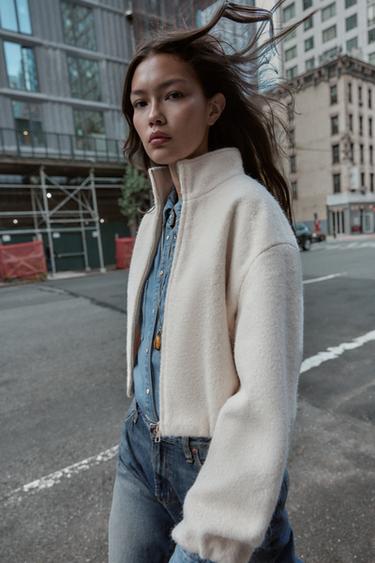 HIGH NECK BOUCLÉ JACKET - Ecru by Zara - Image 1