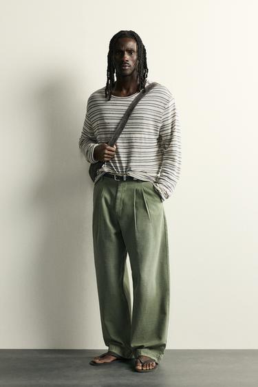 PLEATED BAGGY FIT CHINO TROUSERS - Mid-green by Zara