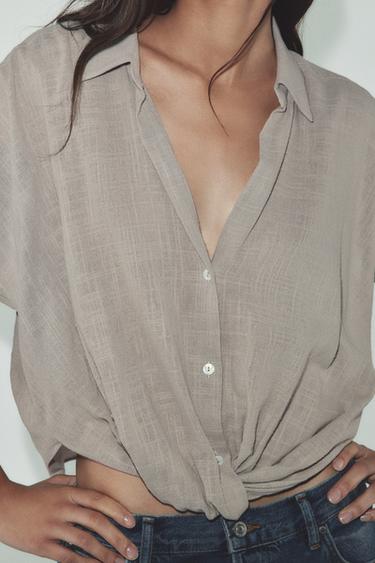 Zara KNOTTED SHIRT - Beige