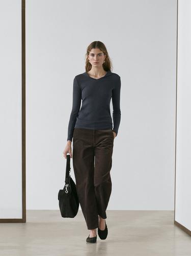 Zara Barrel fit corduroy trousers - Chocolate