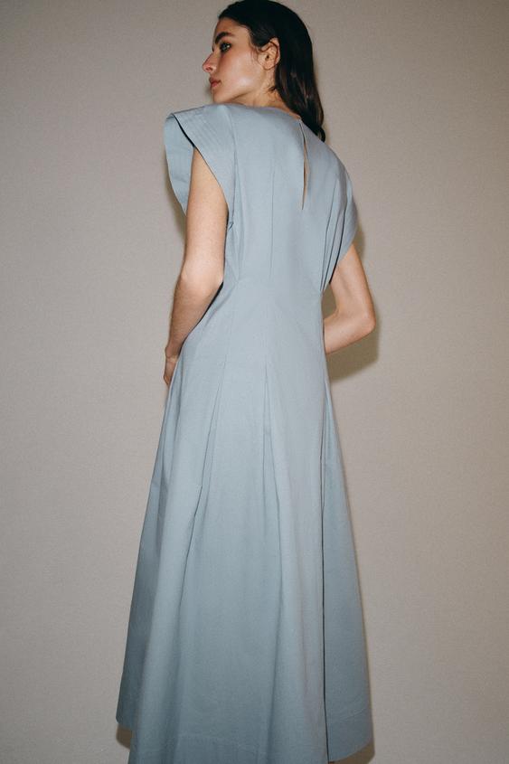 zara pleated dress blue TAFFETA PLEATED DRESS - Bluish