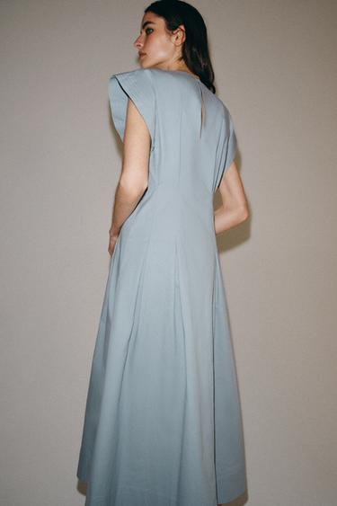ROBE EN POPELINE PLISSÉE ZW COLLECTION - Bleu / Gris de Zara - Image 2