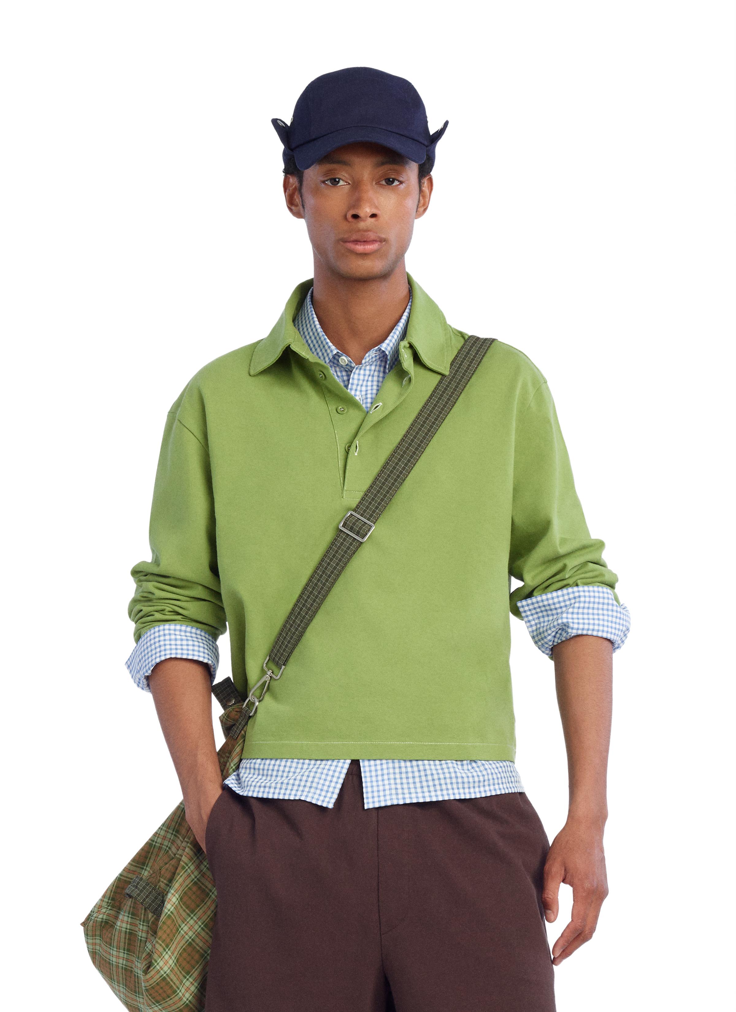 CROPPED FIT COTTON POLO SHIRT — Lime green