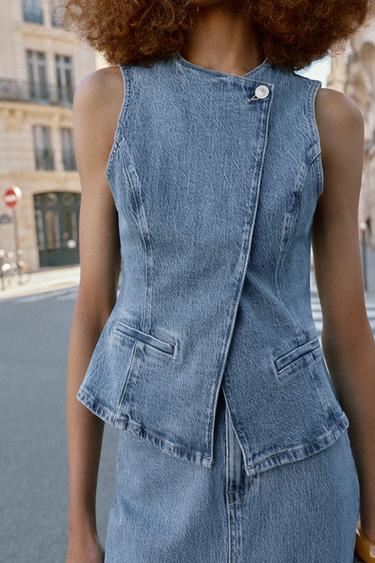 Z1975 DOUBLE-BREASTED DENIM WAISTCOAT - Mid-blue by Zara