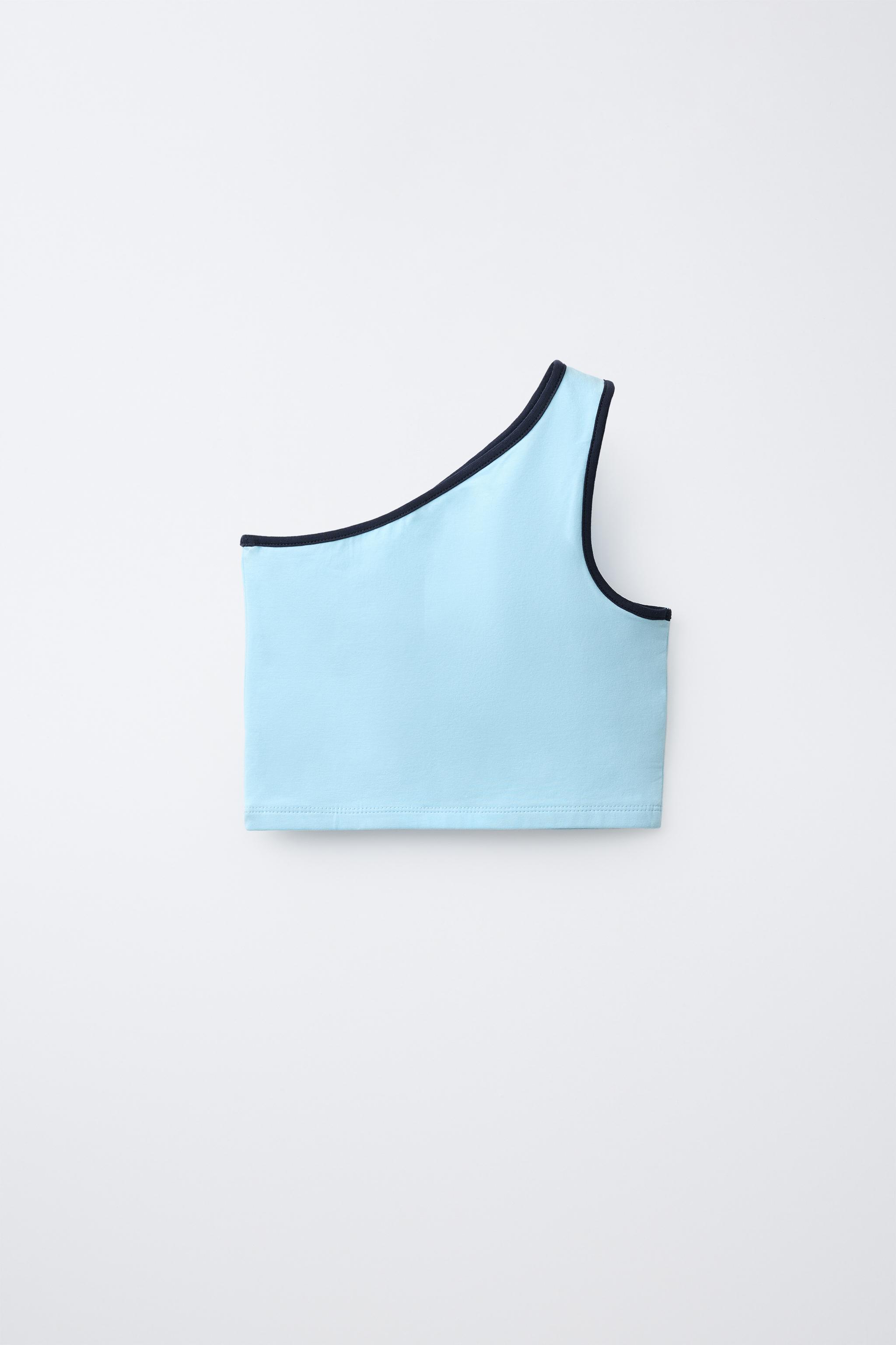 ASYMMETRIC CONTRAST TRIM TOP — Sky blue