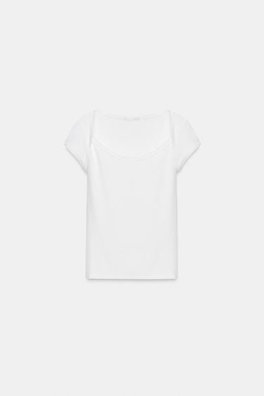 SQUARE NECK T-SHIRT - White by Zara - Image 7