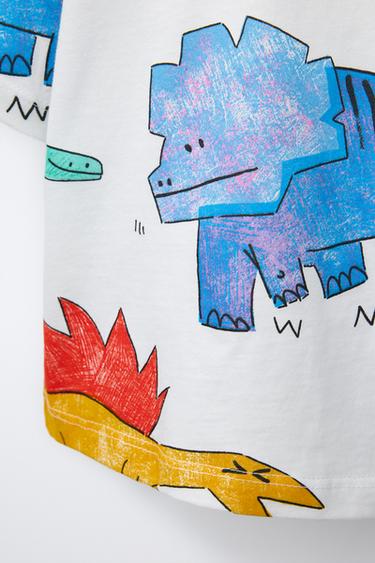 DINOSAUR PRINT T-SHIRT - Oyster-white by Zara - Image 3