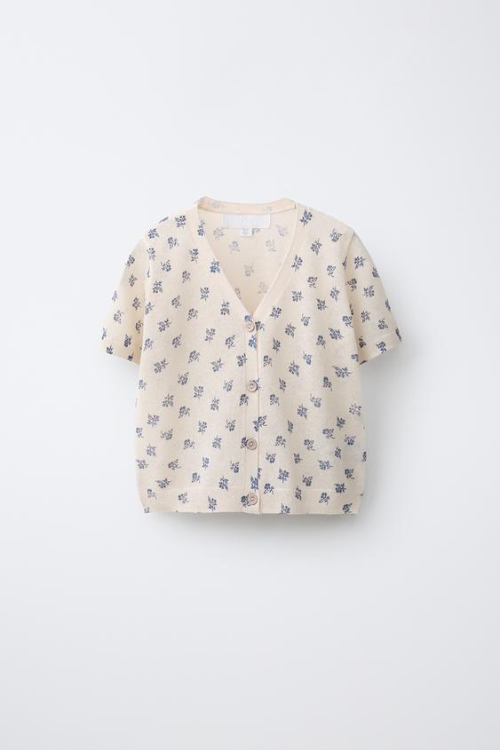 TOP DE MALHA COM FLORES - Branco-marfim da Zara - Imagem 0