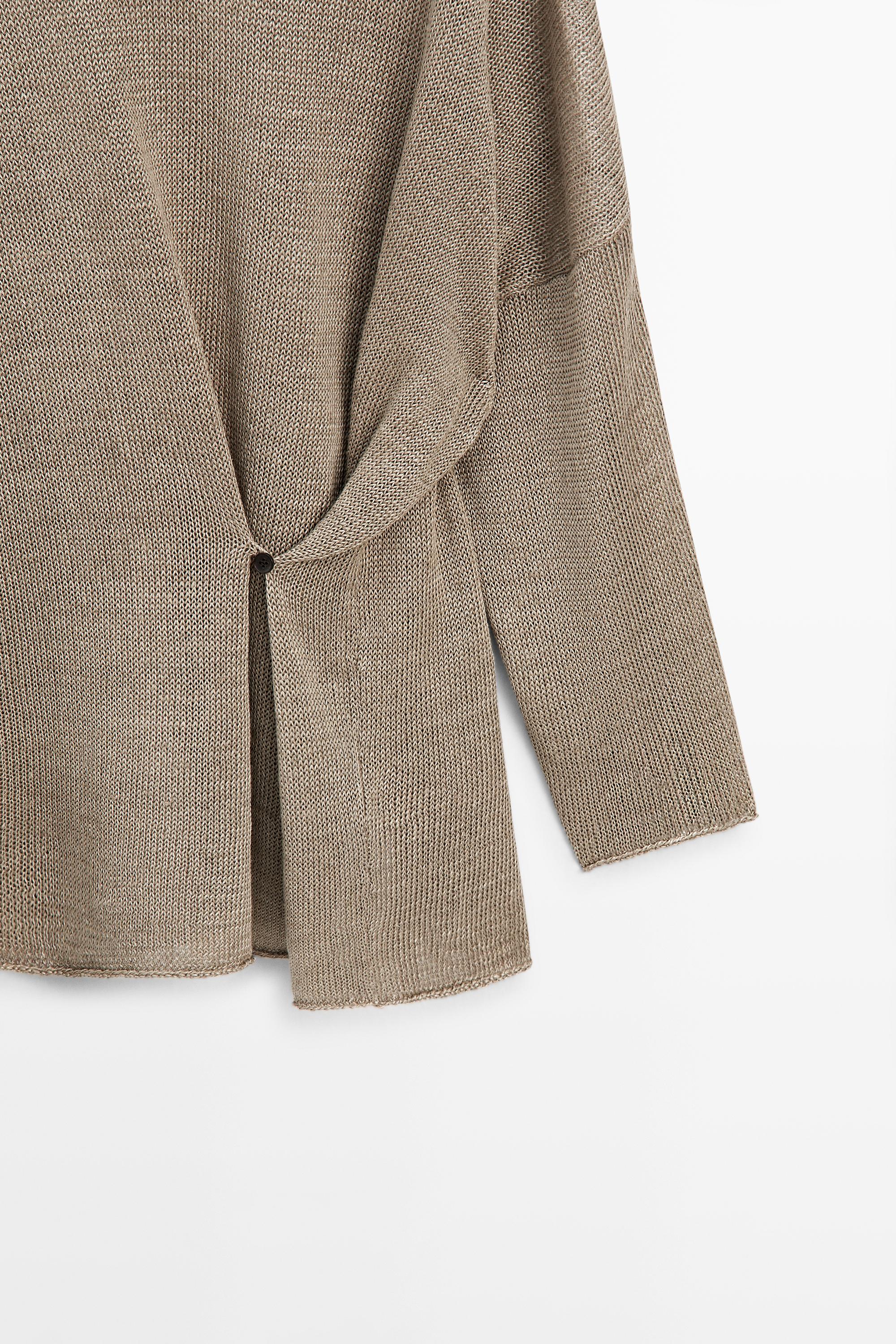 Oversize knit linen sweater with button detail