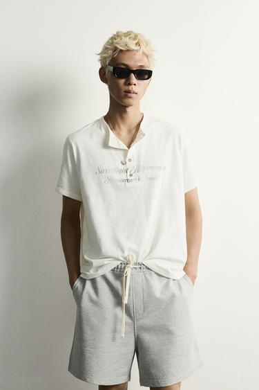 WASHED HENLEY T-SHIRT — Light beige 2