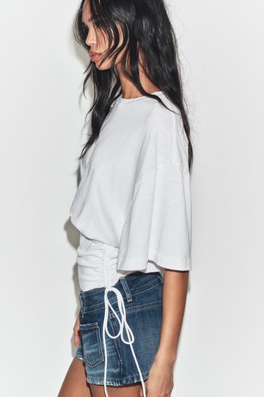 TOP FLAMÉ AVEC CEINTURE - Blanc de Zara - Image 2