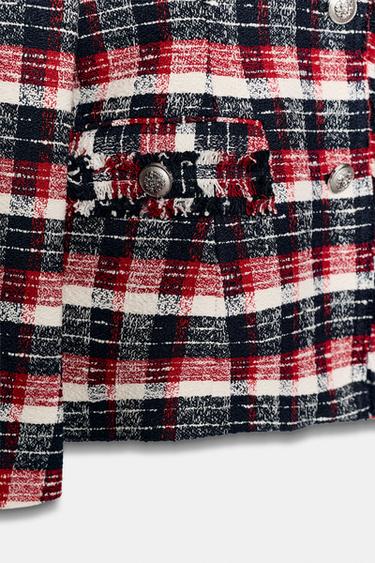 VESTE PEPLUM À CARREAUX ZW COLLECTION - Rouge de Zara - Image 5