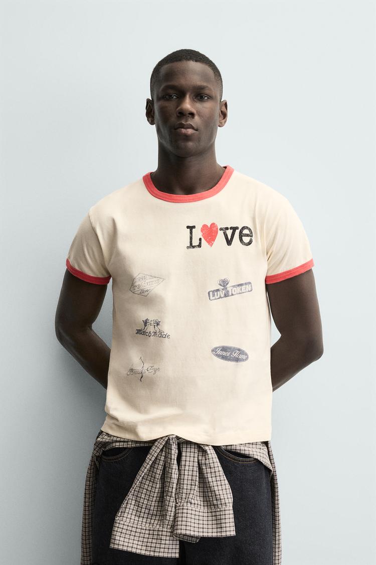 ZARA RIB T-SHIRT WITH CONTRAST HEART