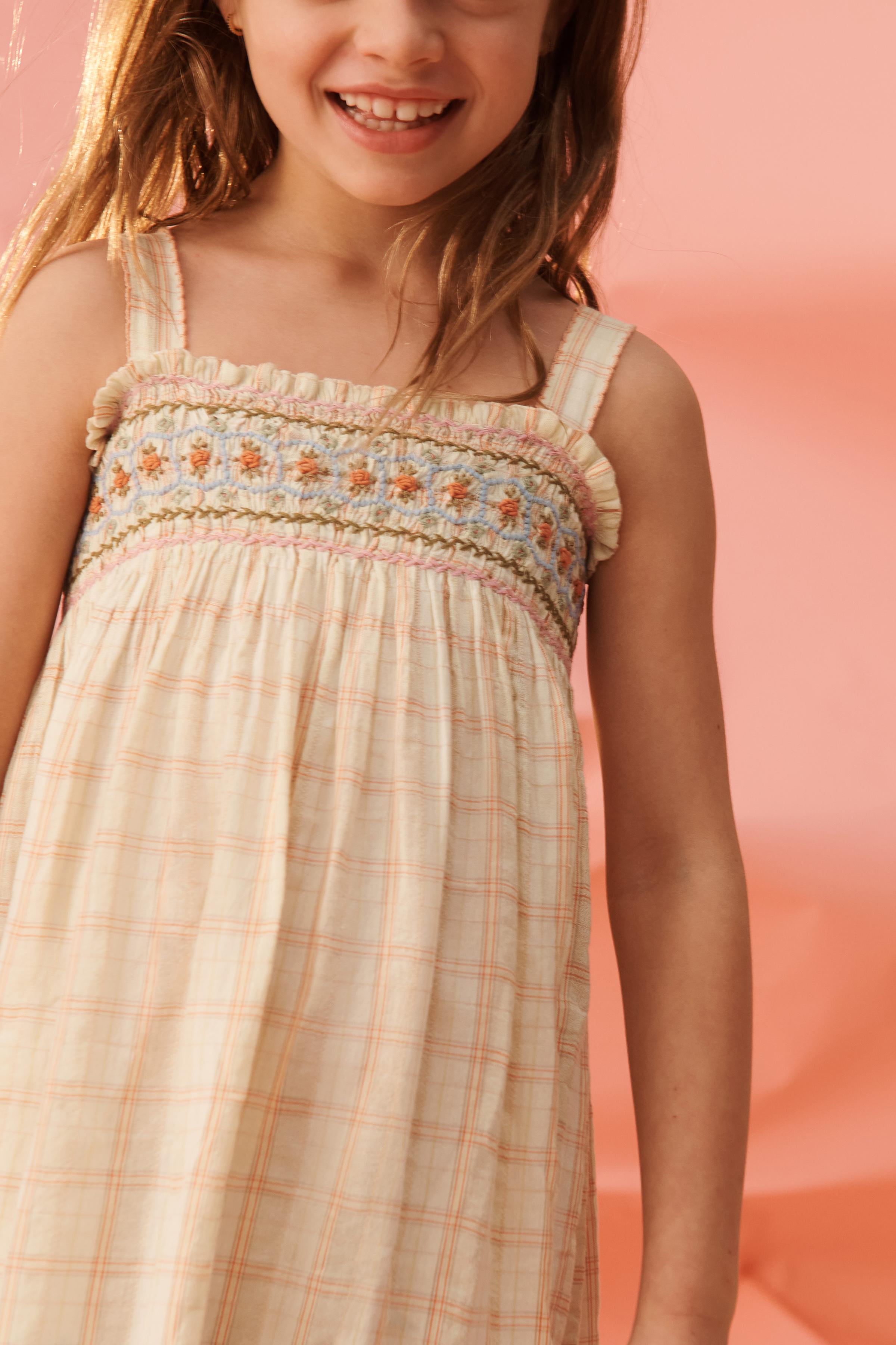 LIMITED EDITION LONG PLAID DRESS WITH EMBROIDERED FLOWERS