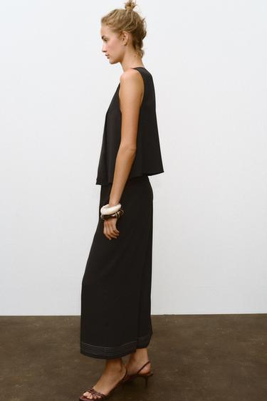 PANTALÓN CULOTTE BAJO PLISADO - Negro de Zara