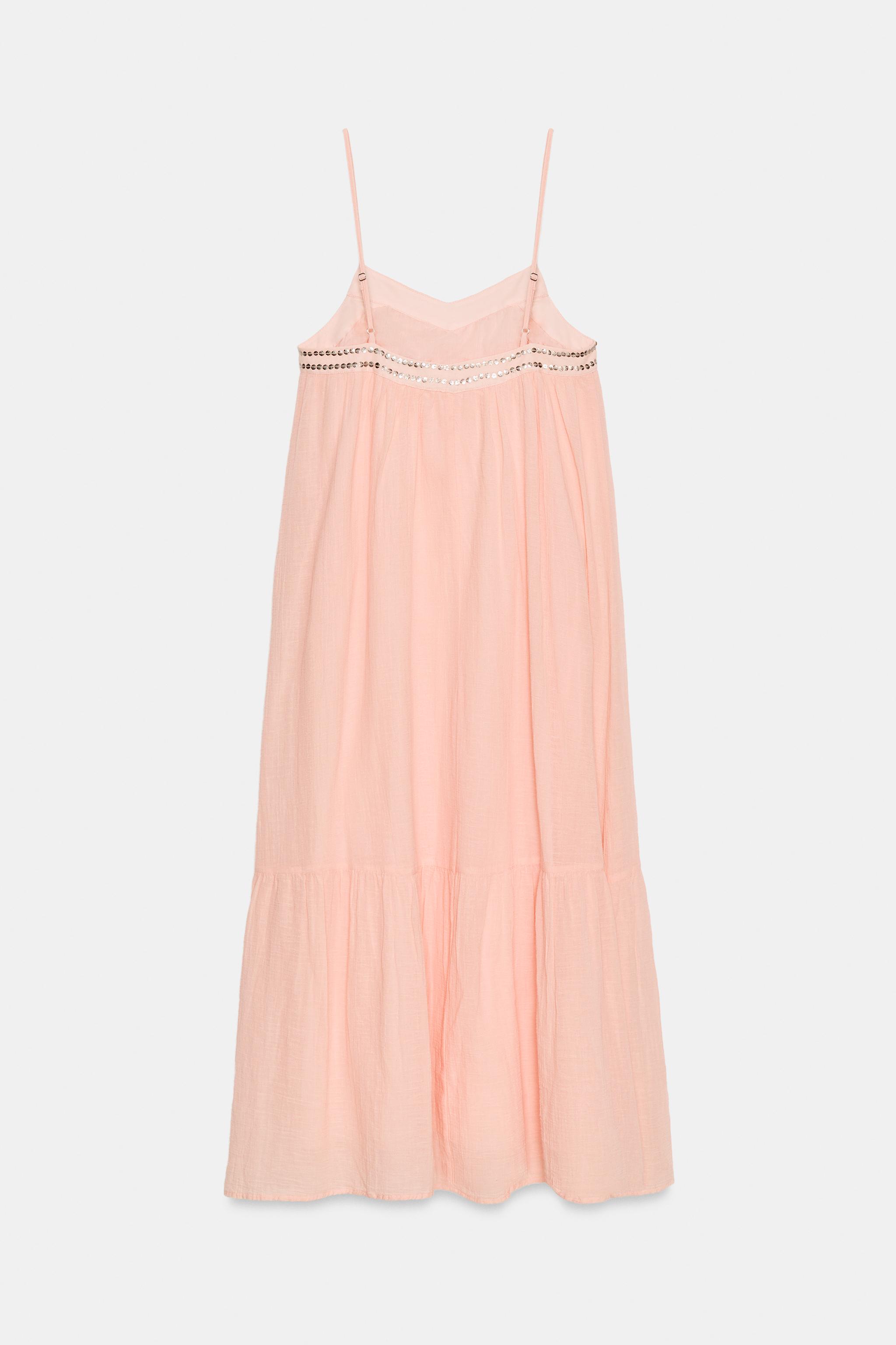 STUDDED GAUZE MIDI DRESS - Neon orange | ZARA United States