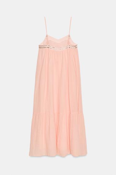 STUDDED CHIFFON MIDI DRESS - Neon orange by Zara - Image 3