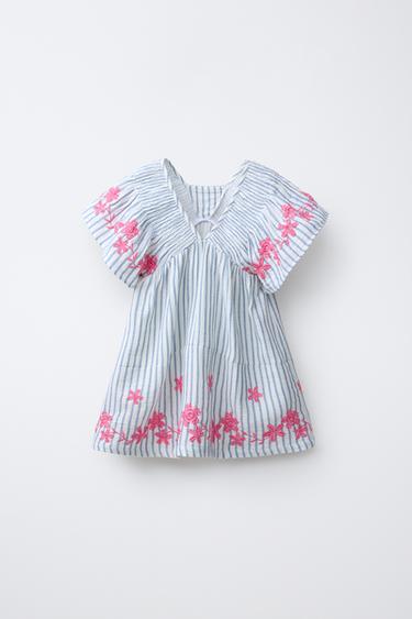 STRIPED DRESS WITH EMBROIDERED FLOWERS - Oyster-white by Zara - Image 1