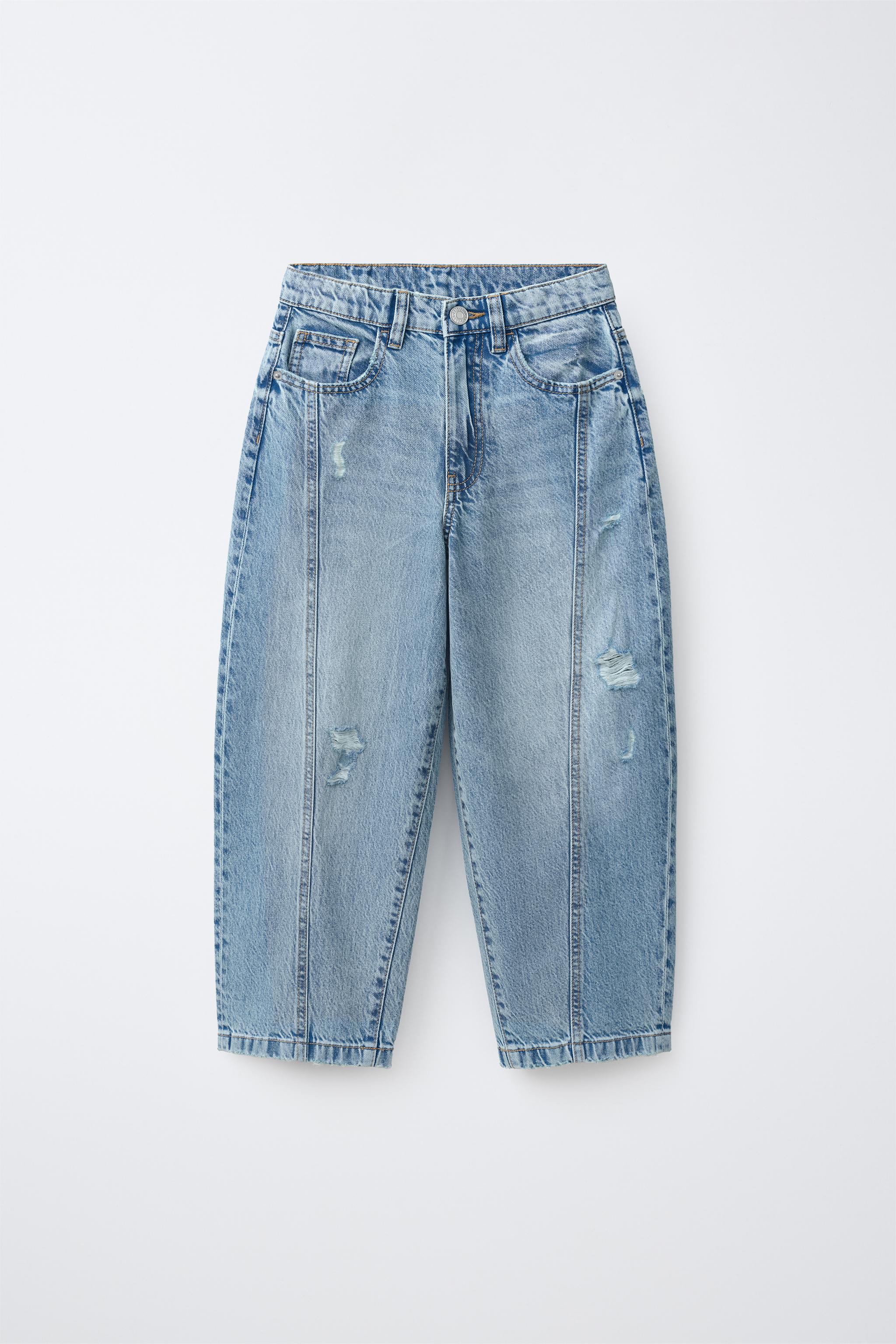 DISTRESSED BALLOON JEANS — Blue