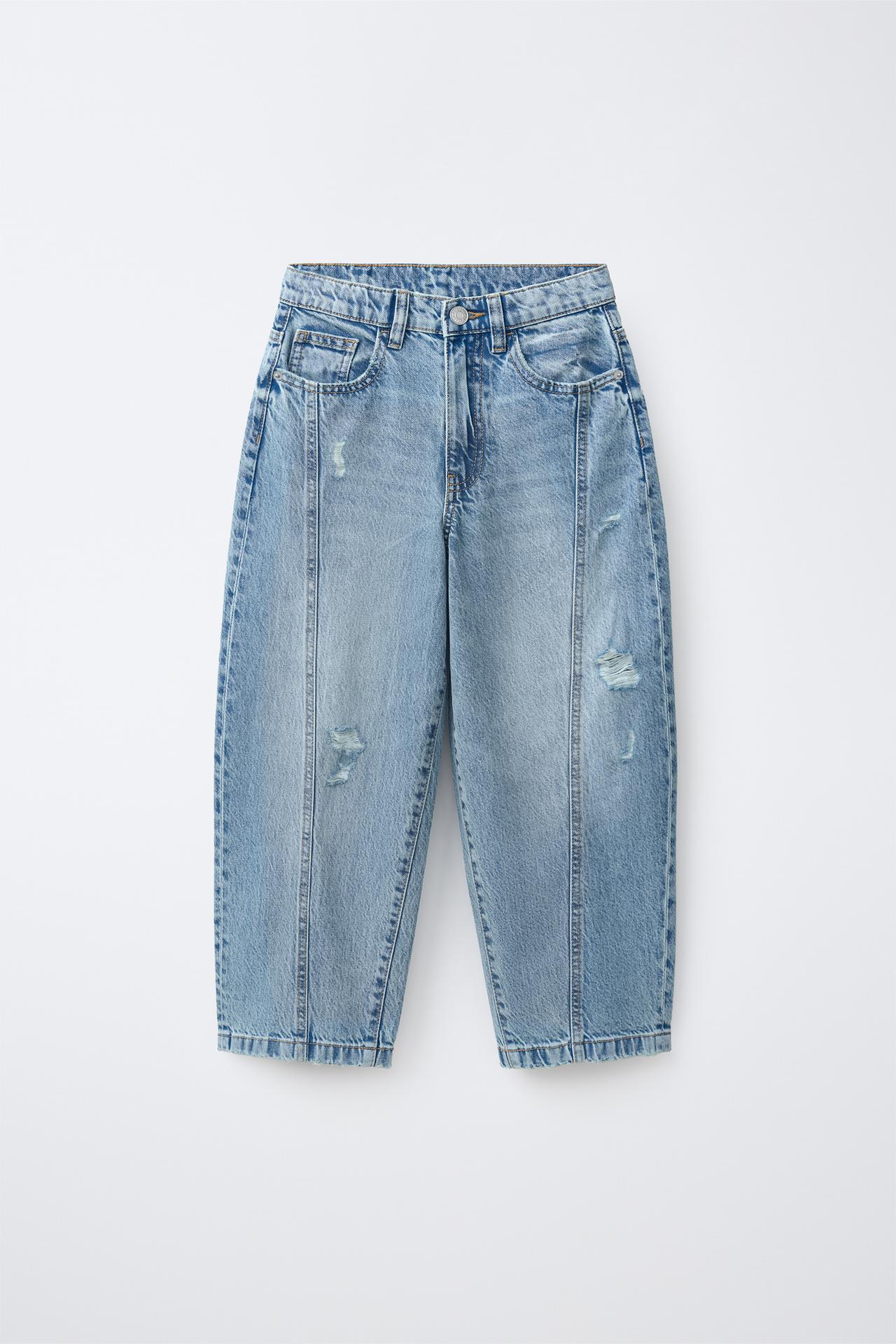 DISTRESSED BALLOON JEANS — Blue