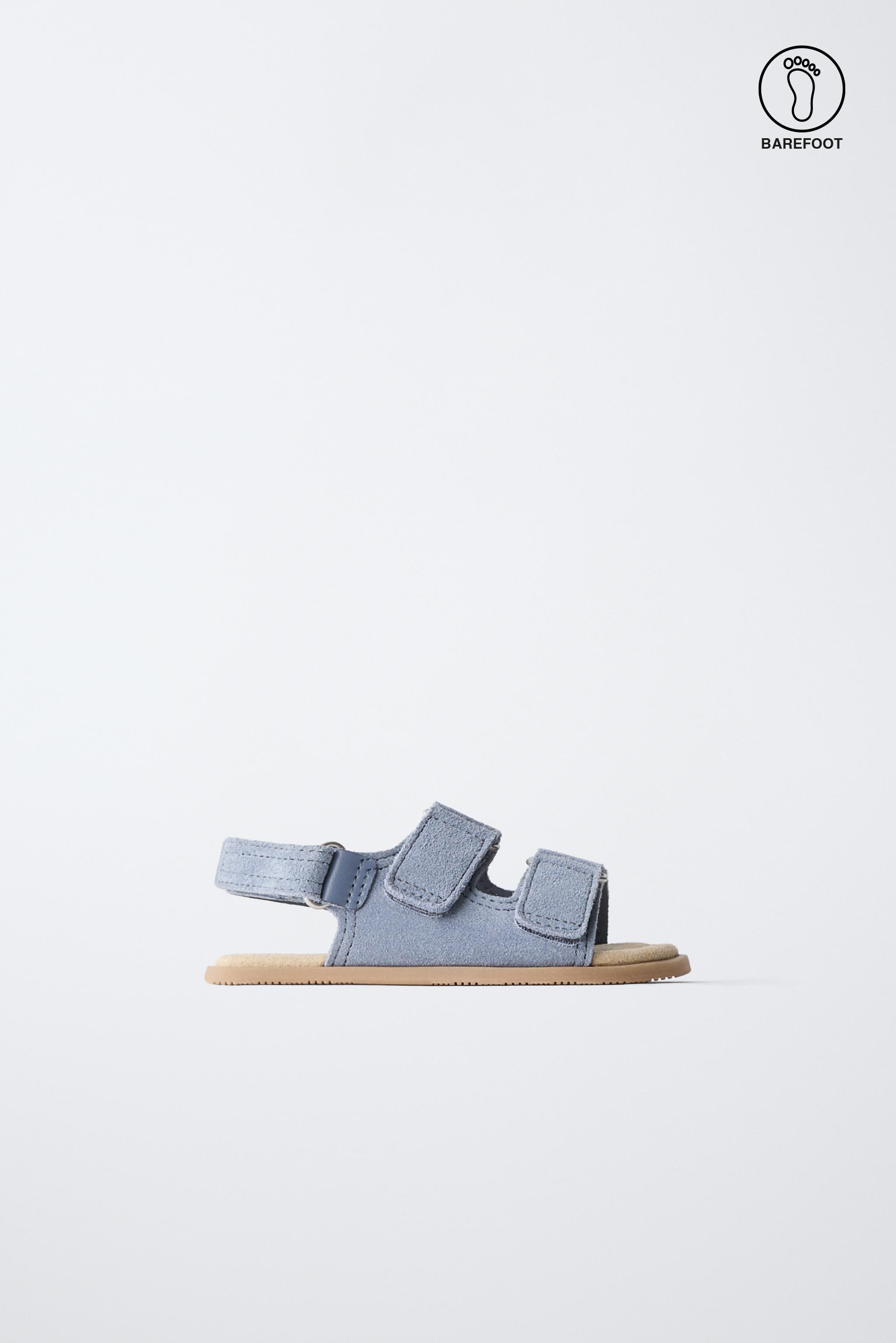 DOUBLE STRAP LEATHER BAREFOOT SANDALS — Blue