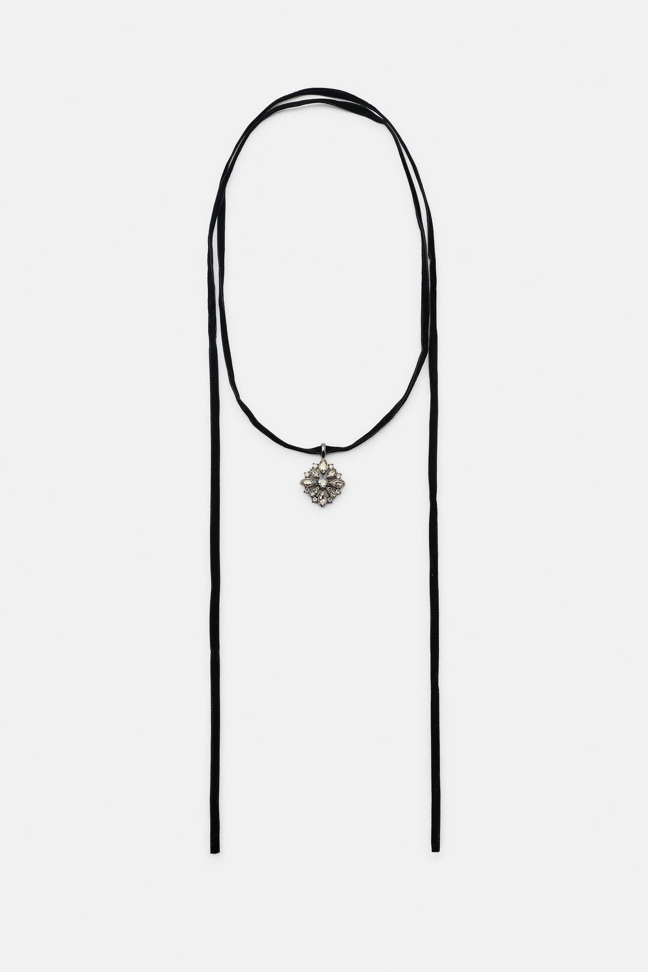 VELVET FLOWER EXTRA-LONG CHOKER — Black