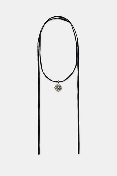 VELVET FLOWER EXTRA-LONG CHOKER — Black 2
